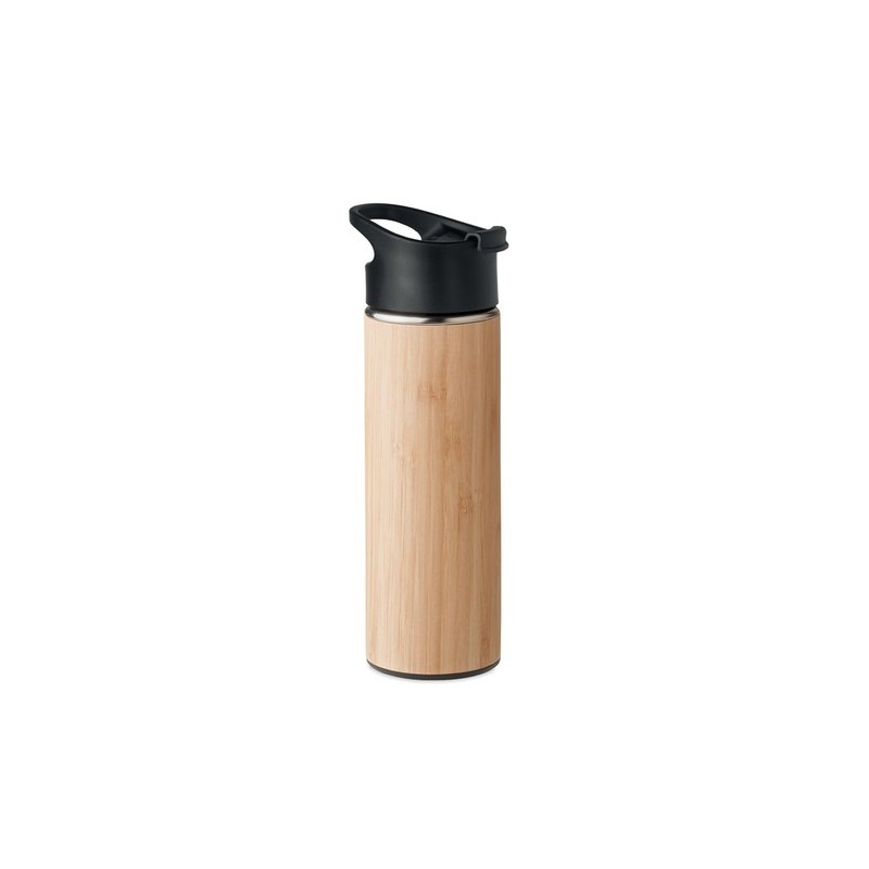 Bouteille isotherme double paroi en bambou 450ml personnalisée NANDA Matières : acier inoxydable Couleurs : bois