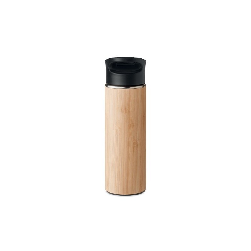 Bouteille isotherme double paroi en bambou 450ml personnalisée NANDA Matières : acier inoxydable Couleurs : bois personnalisable