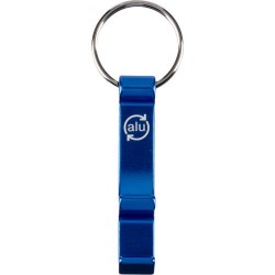 Porte-clés décapsuleur  en aluminium recyclé personnalisé - Anneliese Matières : métal Couleurs : bleu cobalt impression logo ha