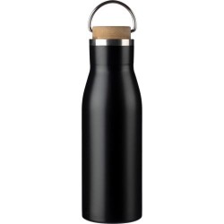 Bouteille  de 500 ml en acier inoxydable recyclé - Aline Matières : bambou Couleurs : noir