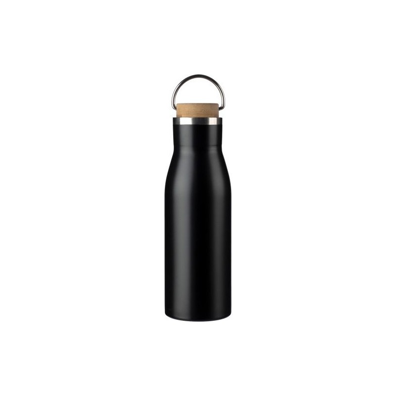 Bouteille  de 500 ml en acier inoxydable recyclé - Aline Matières : bambou Couleurs : noir