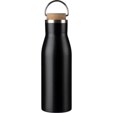 Bouteille  de 500 ml en acier inoxydable recyclé - Aline Matières : bambou Couleurs : noir