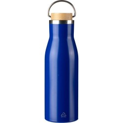 Bouteille  de 500 ml en acier inoxydable recyclé - Aline Matières : bambou Couleurs : noir personnalisation sur mesure