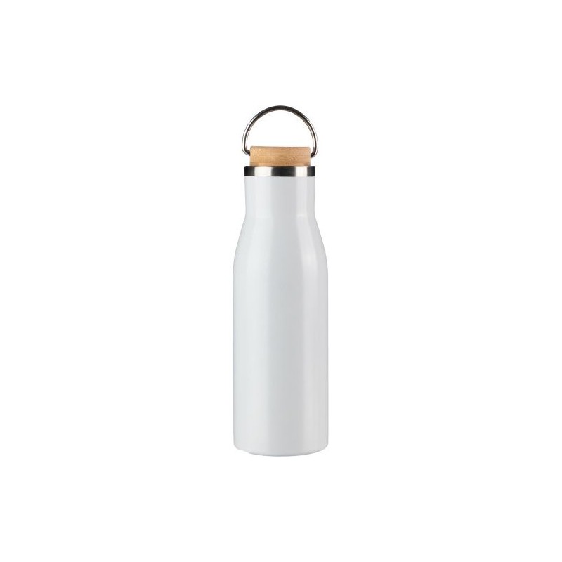 Bouteille  de 500 ml en acier inoxydable recyclé - Aline Matières : bambou Couleurs : blanc impression haute définition