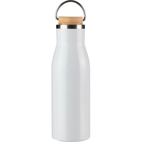 Bouteille  de 500 ml en acier inoxydable recyclé - Aline Matières : bambou Couleurs : blanc impression haute définition