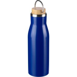 Bouteille  de 500 ml en acier inoxydable recyclé - Aline Matières : bambou Couleurs : blanc marquage laser ultra précis