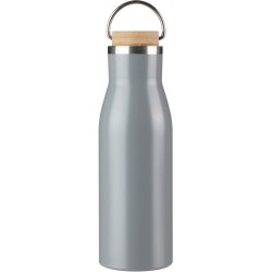 Bouteille  de 500 ml en acier inoxydable recyclé - Aline Matières : bambou Couleurs : gris personnalisable avec votre logo