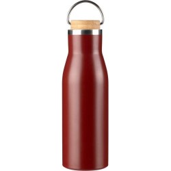 Bouteille  de 500 ml en acier inoxydable recyclé - Aline Matières : bambou Couleurs : bordeaux cadeau entreprise pas cher