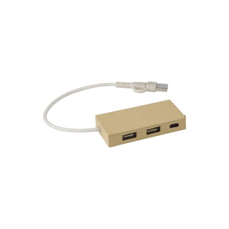 Hub USB-C Éco-responsable et Pratique en Aluminium et Carton Recyclé - Paulo Matières : aluminium Couleurs : brun goodies public