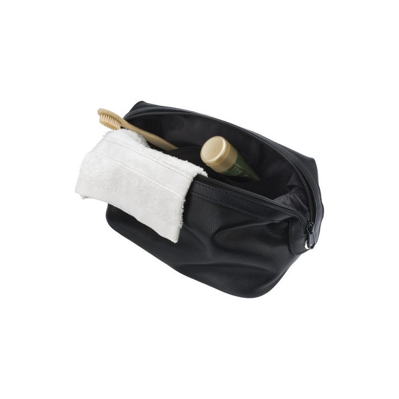 Trousse de toilette  en cuir - Flynn Matières : cuir Couleurs : noir personnalisable avec votre logo