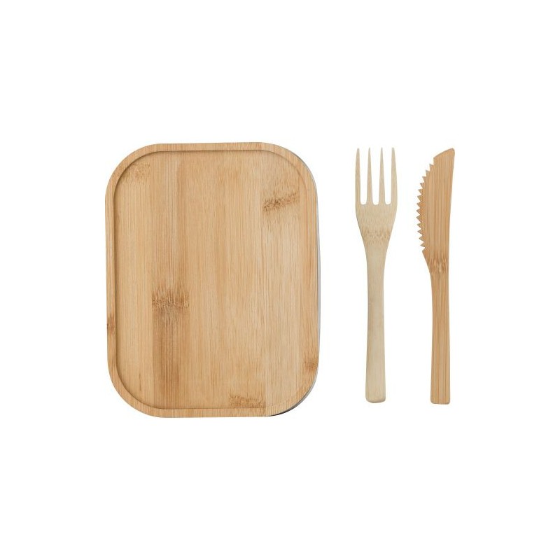 Lunch box  en acier inoxydable personnalisée - Esme Matières : bambou Couleurs : brun