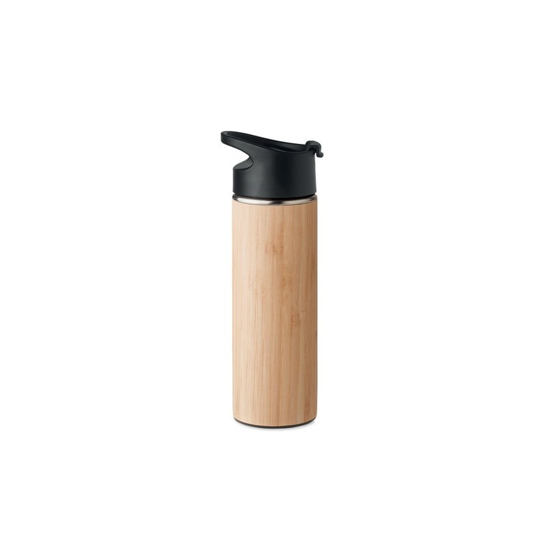 Bouteille isotherme double paroi en bambou 450ml personnalisée NANDA Matières : acier inoxydable Couleurs : bois goodies publici