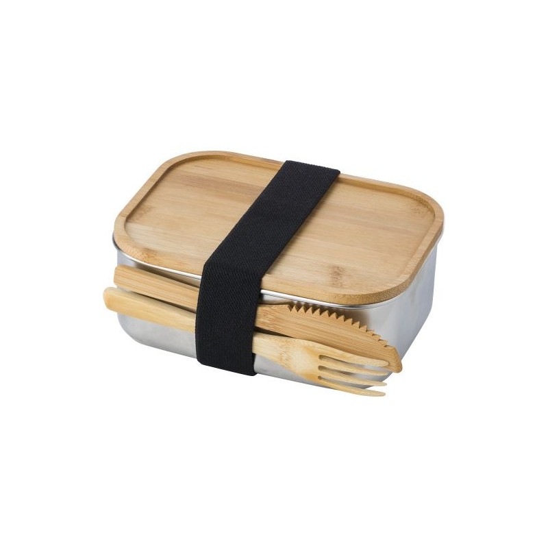 Lunch box  en acier inoxydable personnalisée - Esme Matières : bambou Couleurs : brun personnalisable avec votre logo