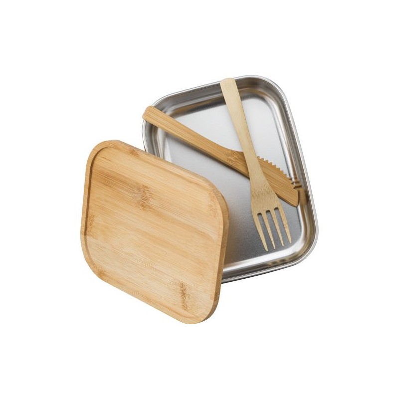 Lunch box  en acier inoxydable personnalisée - Esme Matières : bambou Couleurs : brun cadeau entreprise pas cher