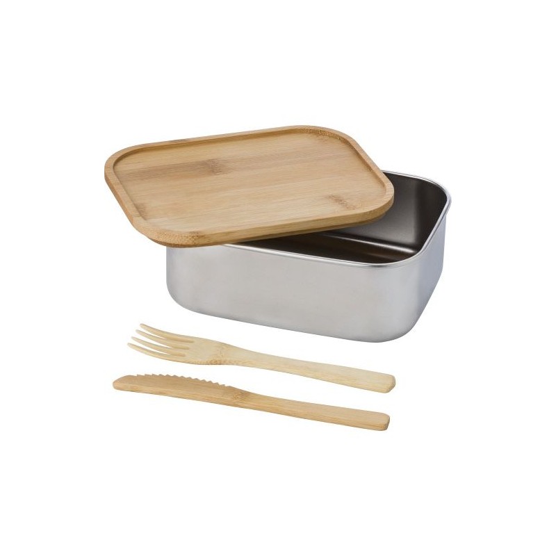 Lunch box  en acier inoxydable personnalisée - Esme Matières : bambou Couleurs : brun impression haute définition