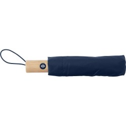 Parapluie pliable  en rPET - Teodora Matières : bambou Couleurs : bleu marine personnalisable avec votre logo