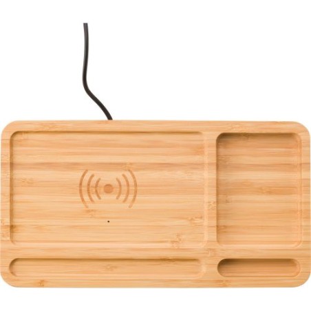 Organiseur de bureau  avec chargeur à induction Faye Matières : métal Couleurs : bambou