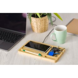 Organiseur de bureau  avec chargeur à induction Faye Matières : métal Couleurs : bambou cadeau entreprise pas cher