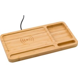 Organiseur de bureau  avec chargeur à induction Faye Matières : métal Couleurs : bambou goodies publicitaire événementiel