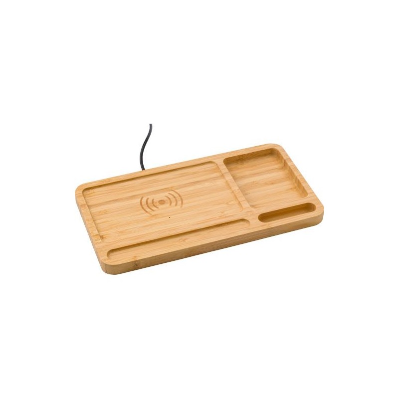 Organiseur de bureau  avec chargeur à induction Faye Matières : métal Couleurs : bambou goodies publicitaire événementiel