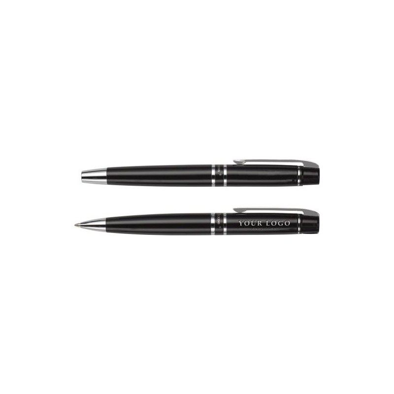 Stylo à bille et roller élégant Charles Dickens® Santana Matières : cuivre Couleurs : noir goodies publicitaire événementiel