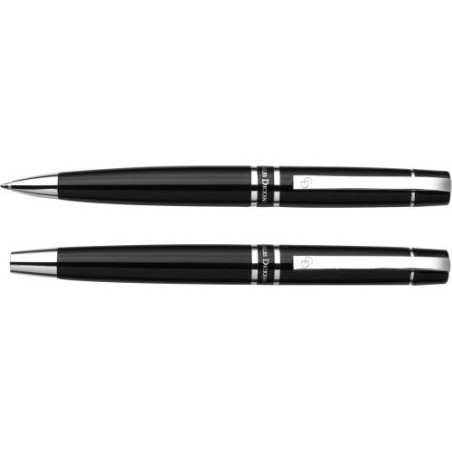 Stylo à bille et roller élégant Charles Dickens® Santana Matières : cuivre Couleurs : noir marquage laser ultra précis