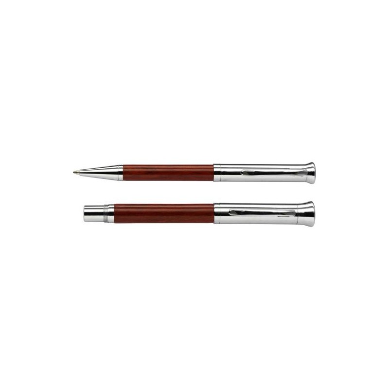 Parure personnalisée de stylo bille et roller - Robin Matières : bois Couleurs : brun personnalisable avec votre logo