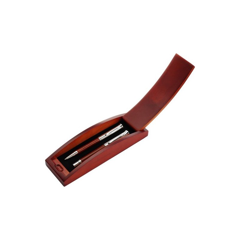 Parure personnalisée de stylo bille et roller - Robin Matières : bois Couleurs : brun impression haute définition