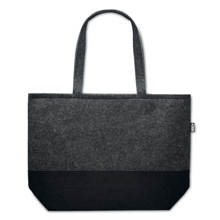 Sac shopping  en feutre RPET personnalisé DUO INDICO Matières : PET recyclé Couleurs : pierre cadeau entreprise pas cher
