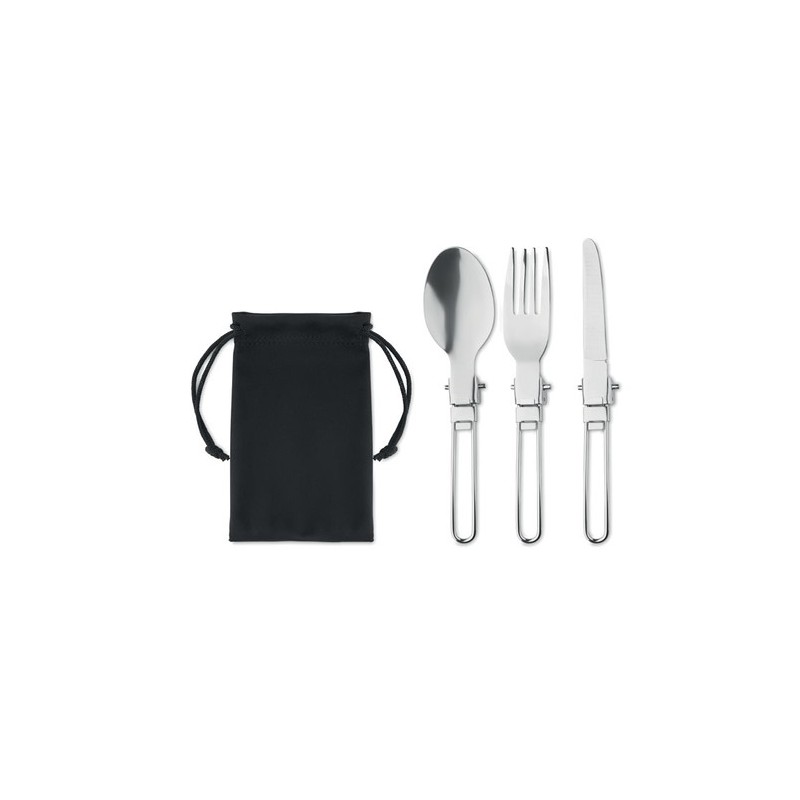 Set de 3 couverts de camping réutilisables personnalisés STAPI SET Matières : acier inoxydable Couleurs : noir