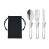 Set de 3 couverts de camping réutilisables personnalisés STAPI SET Matières : acier inoxydable Couleurs : noir
