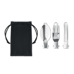 Set de 3 couverts de camping réutilisables personnalisés STAPI SET Matières : acier inoxydable Couleurs : noir 2