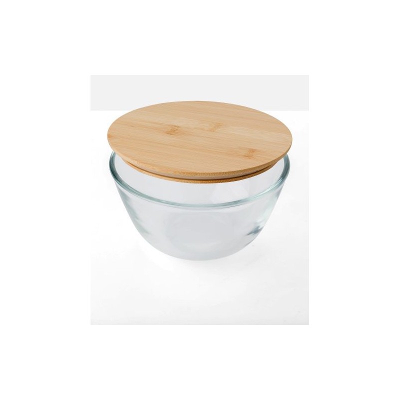 Saladier personnalisé en verre et bambou pas cher - Isabeau Matières : bambou Couleurs : brun impression haute définition