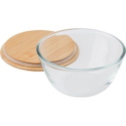 Saladier personnalisé en verre et bambou pas cher - Isabeau Matières : bambou Couleurs : brun marquage laser ultra précis