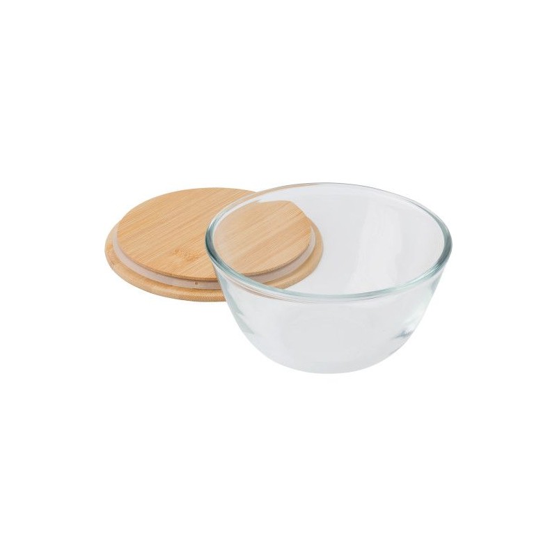 Saladier personnalisé en verre et bambou pas cher - Isabeau Matières : bambou Couleurs : brun marquage laser ultra précis