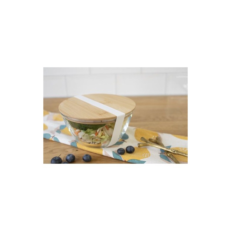 Saladier personnalisé en verre et bambou pas cher - Isabeau Matières : bambou Couleurs : brun objet promotionnel éco-responsable