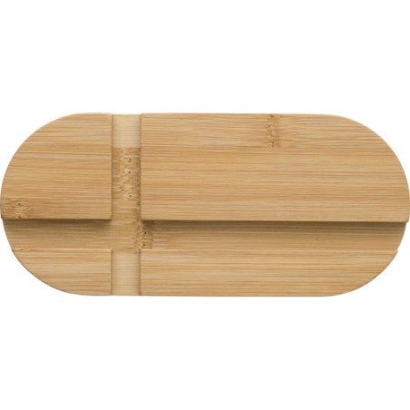 Support Élégant Pratique Personnalisé de Téléphone et Tablette Eamon Matières : bambou Couleurs : brun marquage laser ultra préc