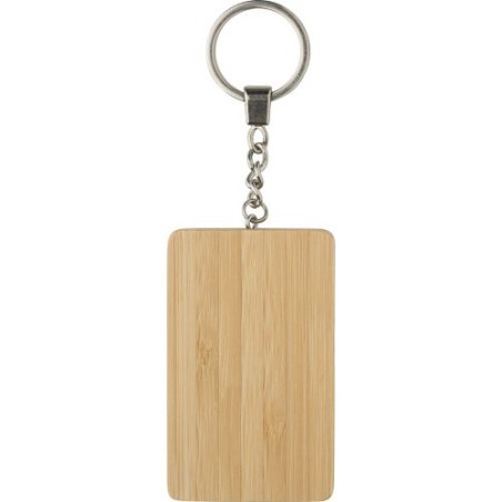 Porte-clés en bambou  avec câble de charge personnalisé - Bianca Matières : acier inoxydable Couleurs : brun
