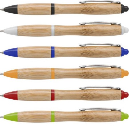 Stylo à bille personnalisé en bambou Hetty - Cadeau d'entreprise Matières : bambou Couleurs : orange marquage laser ultra précis