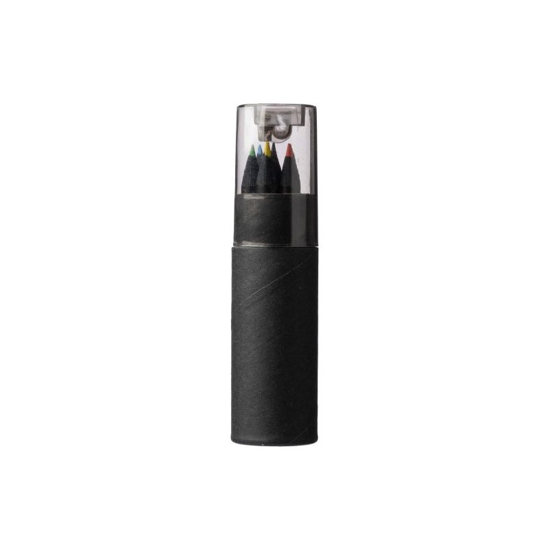 Tube personnalisé de 7 crayons en carton recyclé Beate Matières : plastique Couleurs : noir cadeau entreprise pas cher