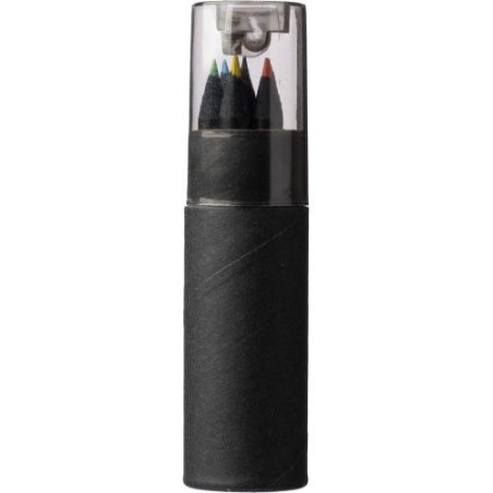 Tube personnalisé de 7 crayons en carton recyclé Beate Matières : plastique Couleurs : noir cadeau entreprise pas cher