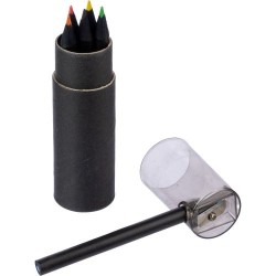 Tube personnalisé de 7 crayons en carton recyclé Beate Matières : plastique Couleurs : noir impression haute définition