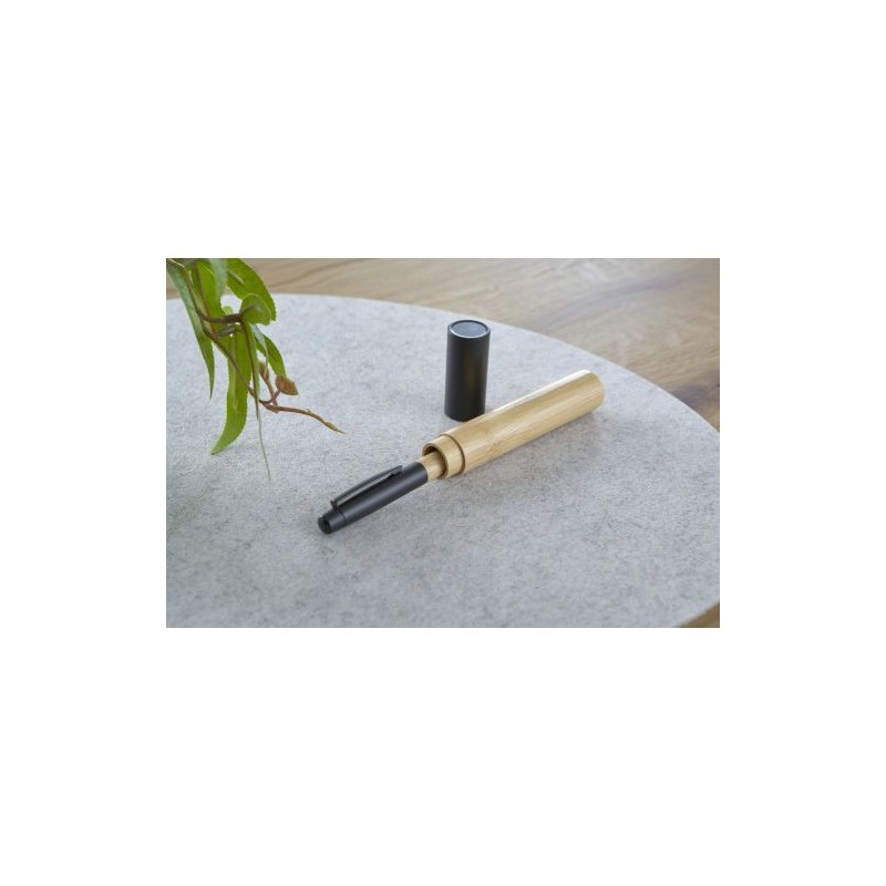 Stylo bille twist  en acier inoxydable et bambou - Anke Matières : aluminium Couleurs : noir