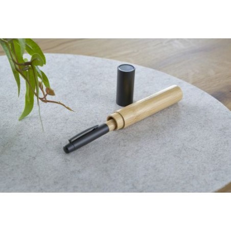Stylo bille twist  en acier inoxydable et bambou - Anke Matières : aluminium Couleurs : noir