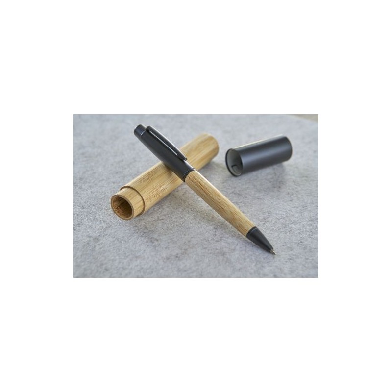 Stylo bille twist en acier inoxydable et bambou Anke