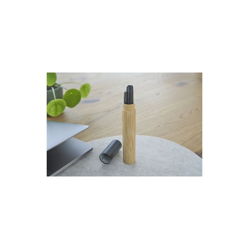 Stylo bille twist  en acier inoxydable et bambou - Anke Matières : aluminium Couleurs : noir marquage laser ultra précis