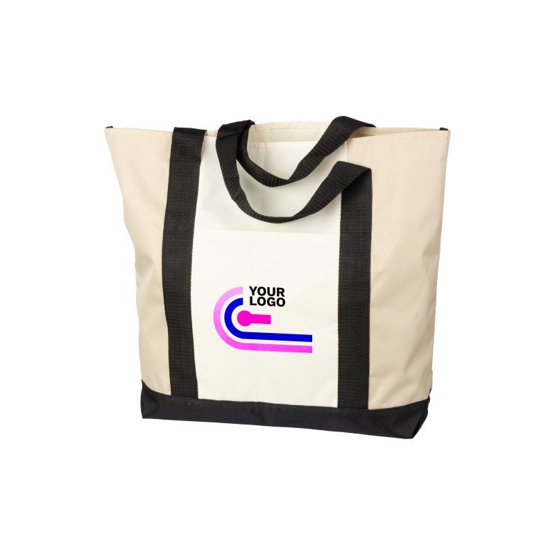 Sac shopping  en rPET personnalisé - Carl Matières : polyester Couleurs : beige impression haute définition