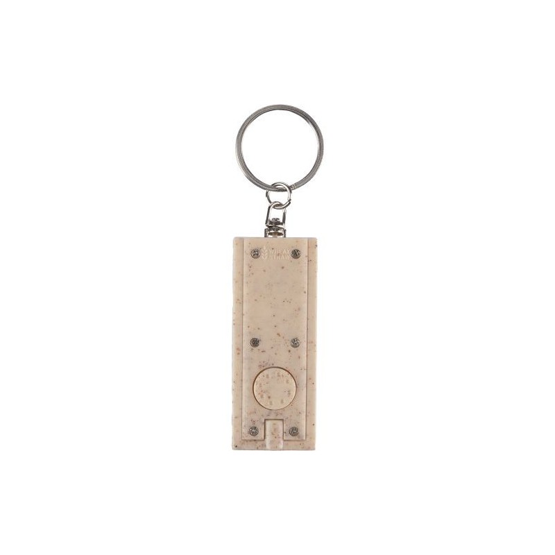 Porte-clés torche LED  en paille de blé Günter Matières : acier inoxydable Couleurs : brun
