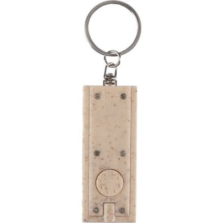 Porte-clés torche LED  en paille de blé Günter Matières : acier inoxydable Couleurs : brun personnalisable avec votre logo