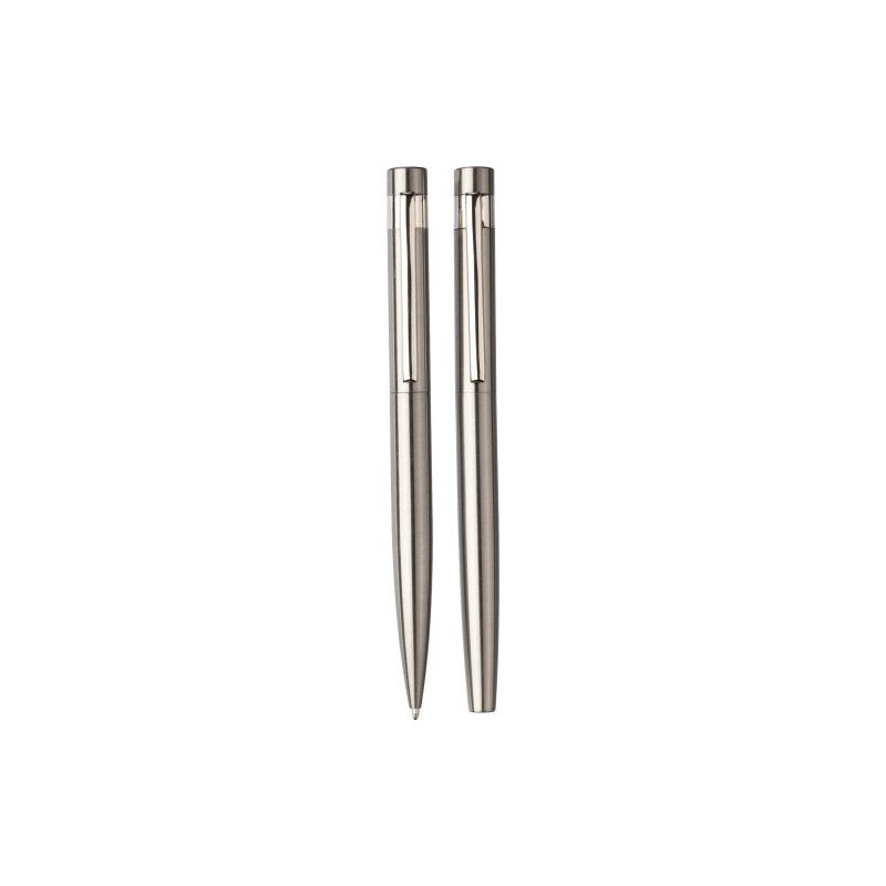 Parure Éco-responsable de Stylo Bille et Roller - Cadeau d'Entreprise Fritz Matières : acier inoxydable Couleurs : argenté